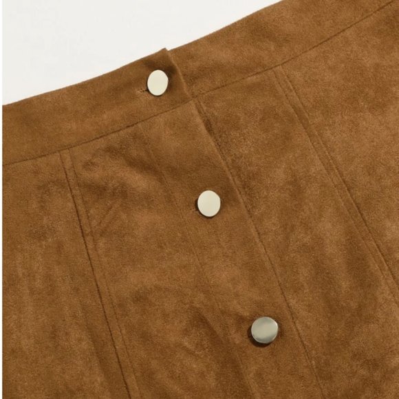 Brown faux suede button up skirt - Picture 3 of 3